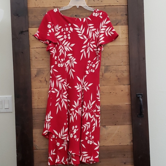 Coldwater Creek deep red floral flutter hem dress - Picture 5 of 6